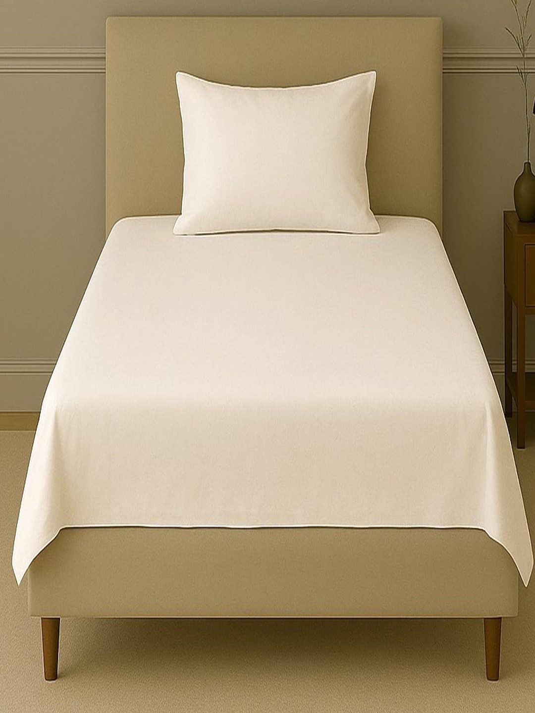 Trance Home Linen White Bamboo 300 TC Single Fine Bedsheet with a Pillow Cover-90 x 54 inches