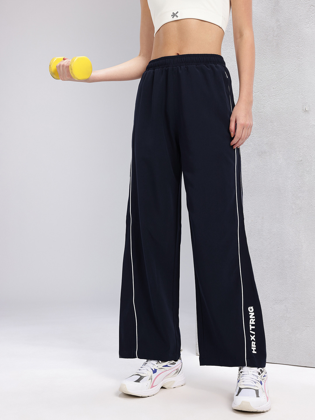 HRX by Hrithik Roshan Women Brand Logo Detail Side Striped Wide Leg Training Track Pants