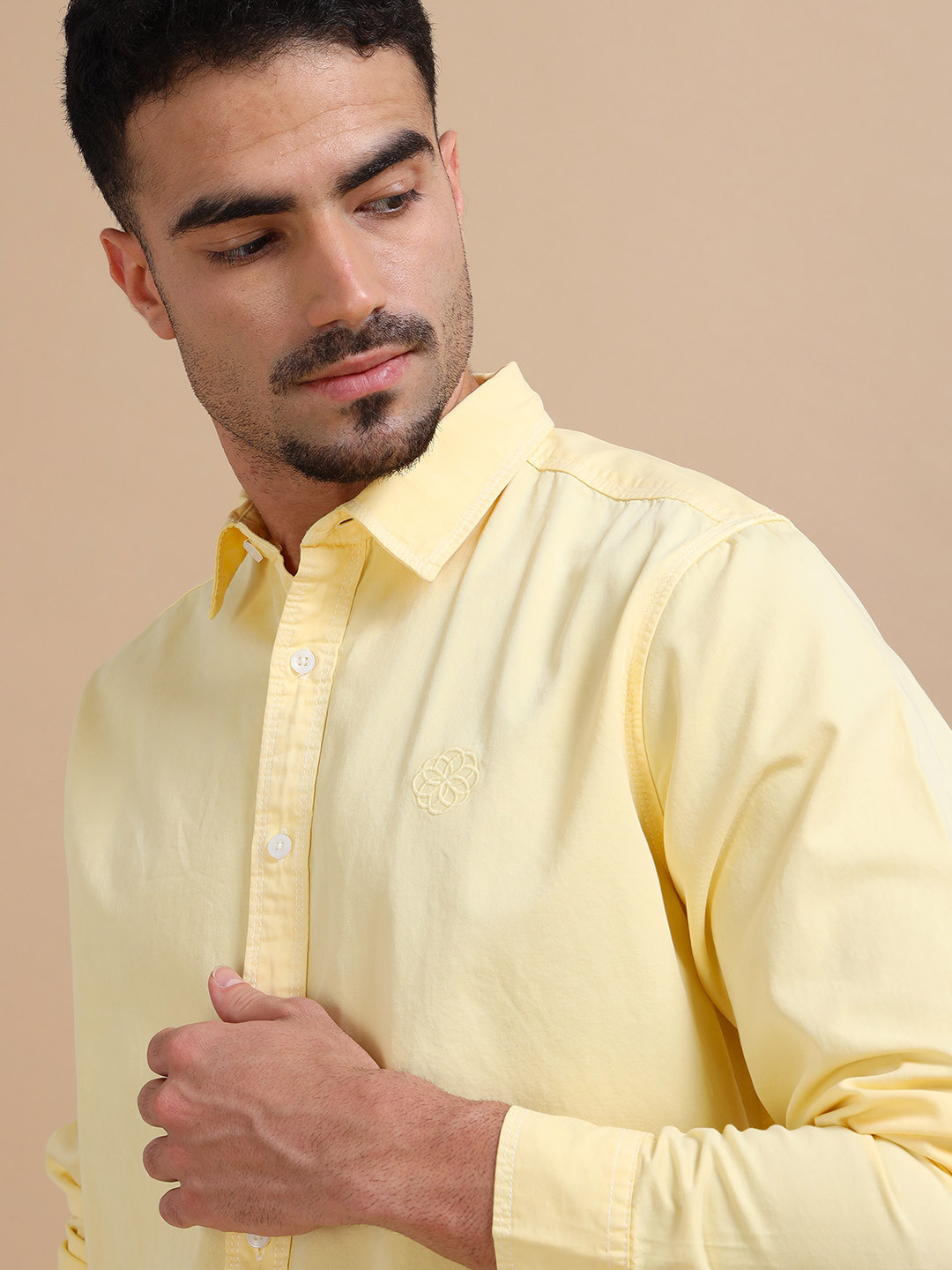 StitchX Men Slim Fit Embroidered Logo Long Sleeve Shirt