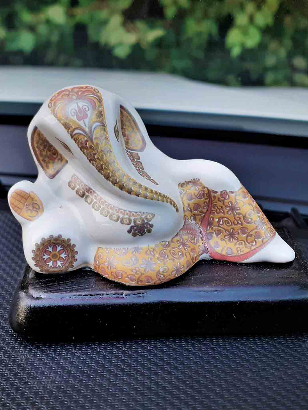 Afterstitch God Raja Ganesha White Polyresin Glossy Prayer Room Medium Showpiece - 2 Inches