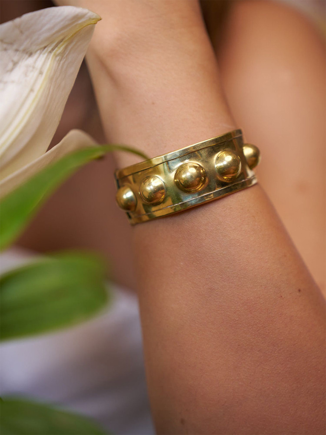 Soul Works Bobble Shaped Brass Cuff Bracelet with free Brasso polishing Liquid