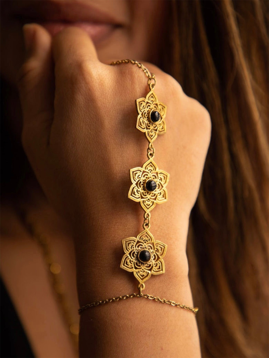 Soul Works Onyx Mandala Crystals Ring Bracelet with free Brasso polishing Liquid