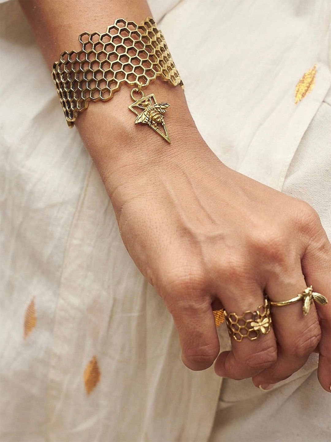 Soul Works Broad Honeycomb Cuff Bracelet with free Brasso polishing Liquid