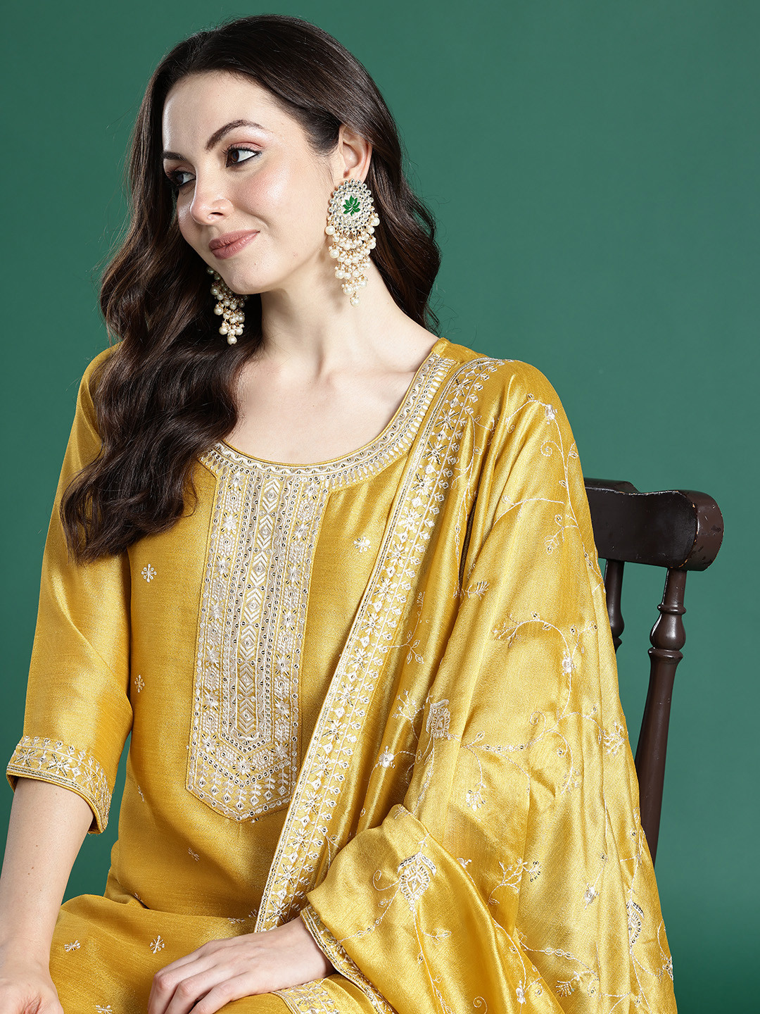 Indo Era Ethnic Motifs Embroidered Kurta with Trousers & Dupatta