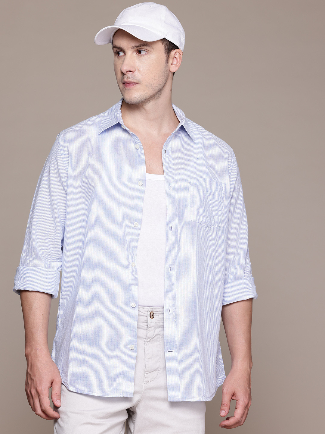 GAP Standard Fit Linen Cotton Pinstripe Shirt