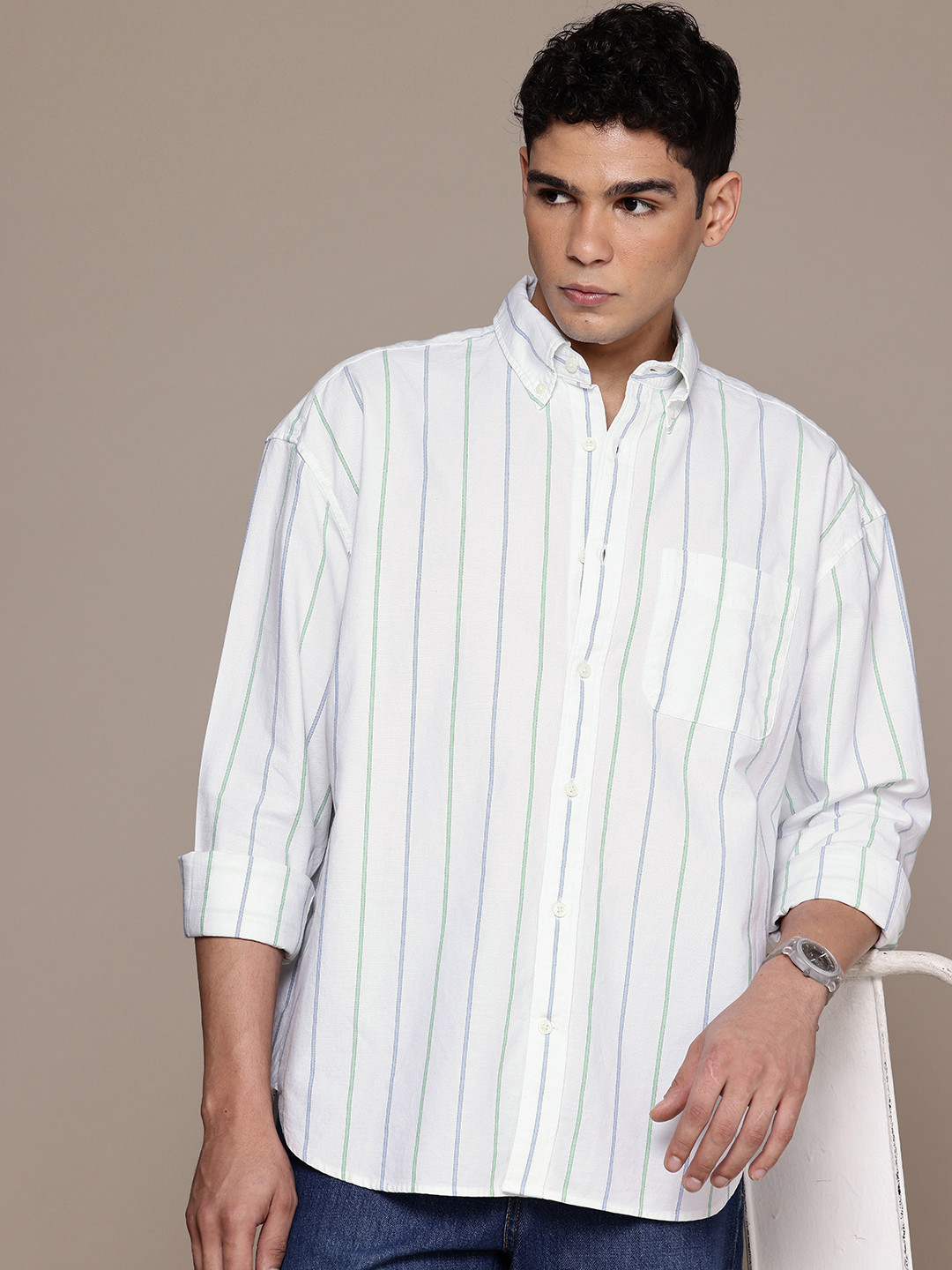 GAP Oversized Fit Striped Pure Cotton Casual Shirt