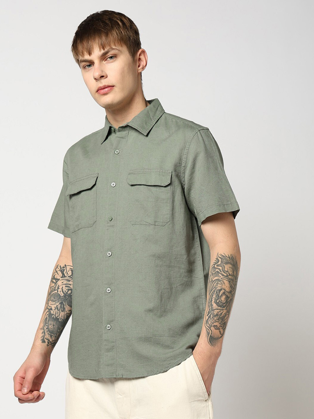 GAP Linen-Cotton Spread Collar Casual Shirt