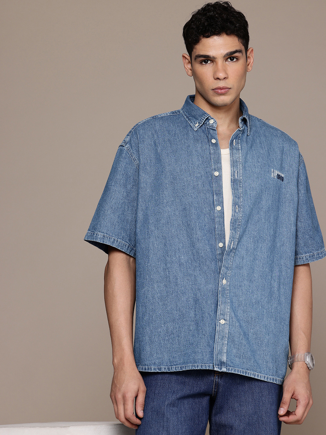 GAP Oversized Fit Pure Cotton Chambray Casual Shirt