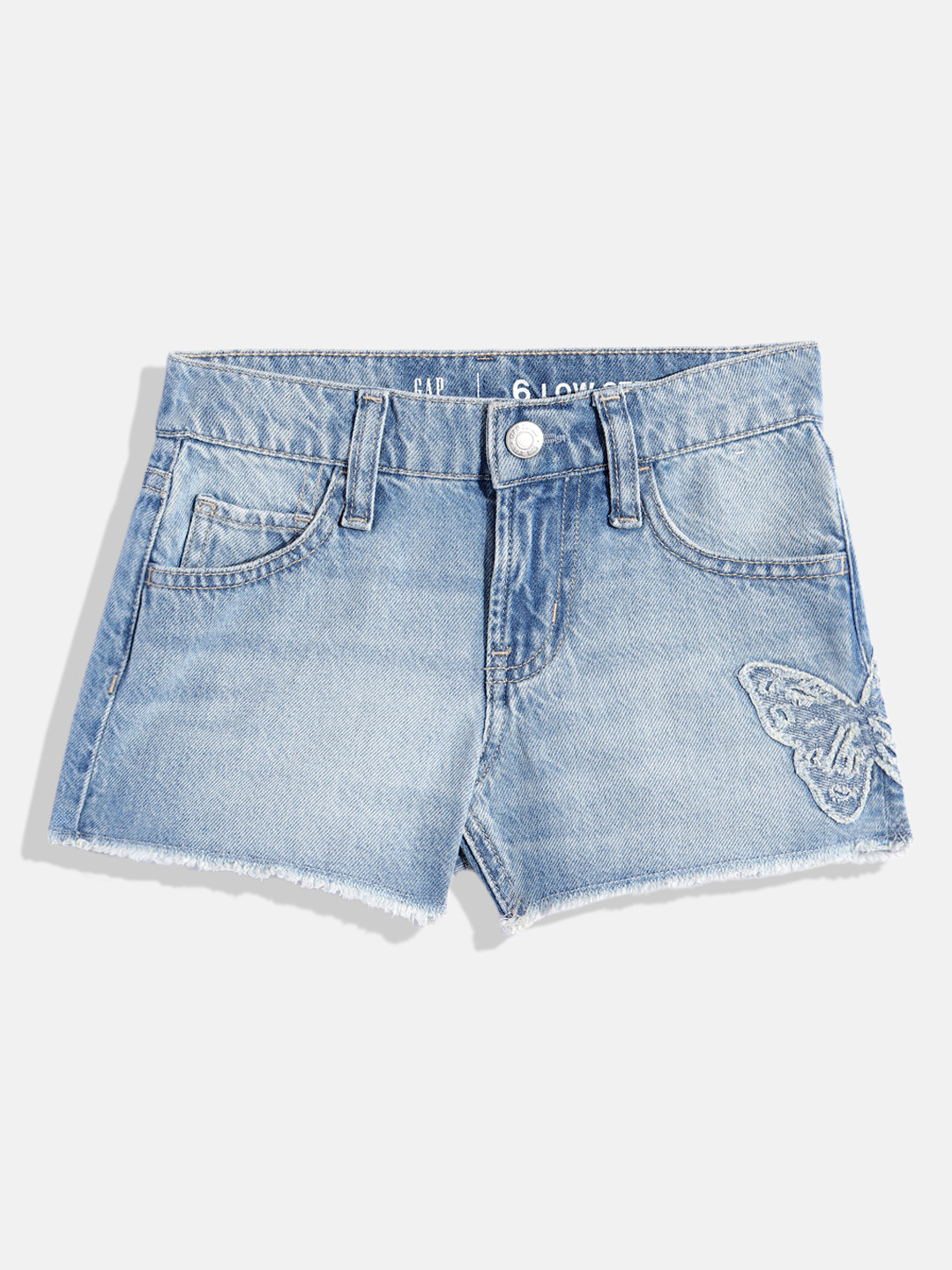 GAP Girls Pure Cotton Washed Denim Shorts with Butterfly Applique