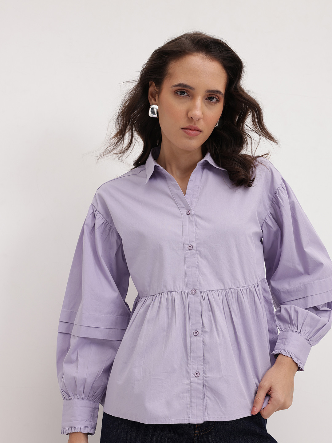 The Roadster Lifestyle Co. Women Classic Puff Sleeves Pure Cotton Casual Shirt
