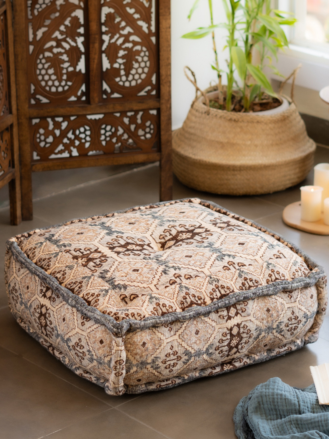 RITUALISTIC Rust Block Print Square Floor Cushion