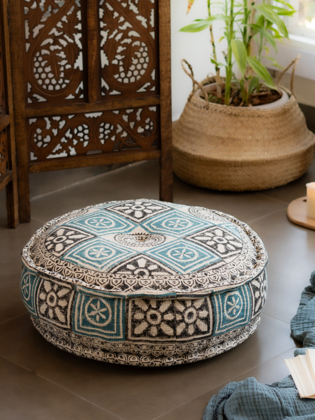 RITUALISTIC Teal Block Print Cushion