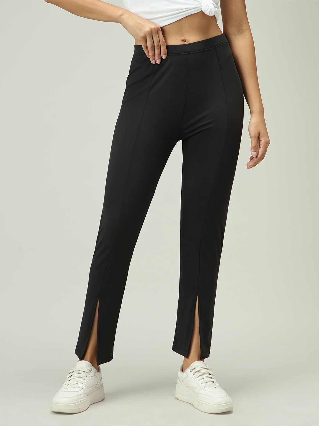 Outzidr Black Front Slit Leggings