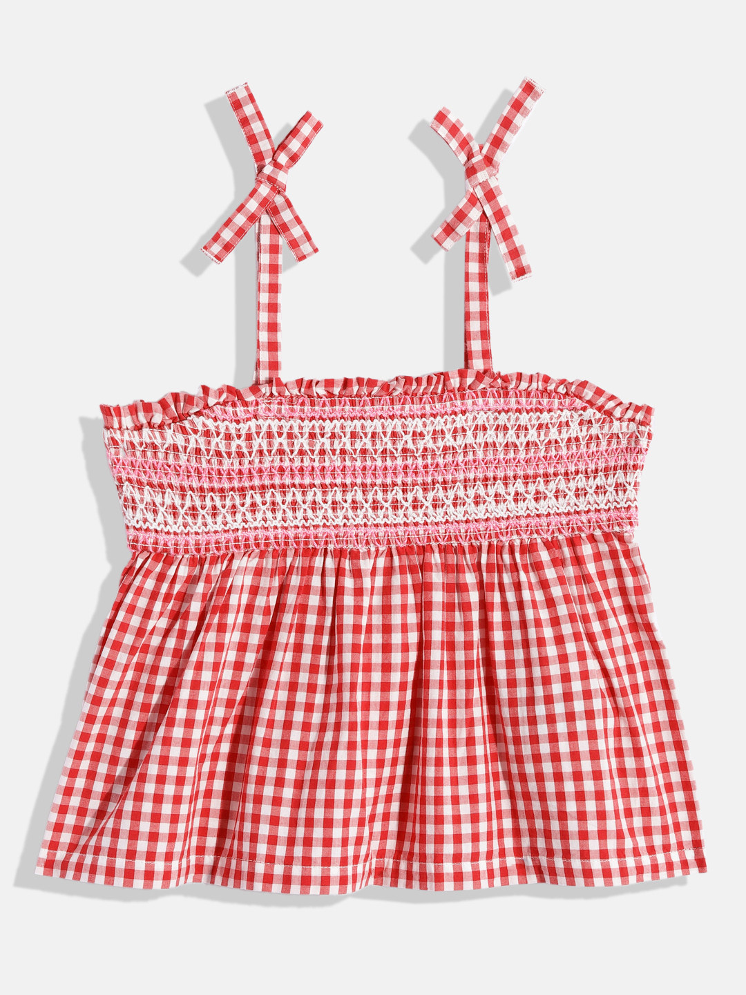 GAP Girls Checked Smoked Pure Cotton Empire Top