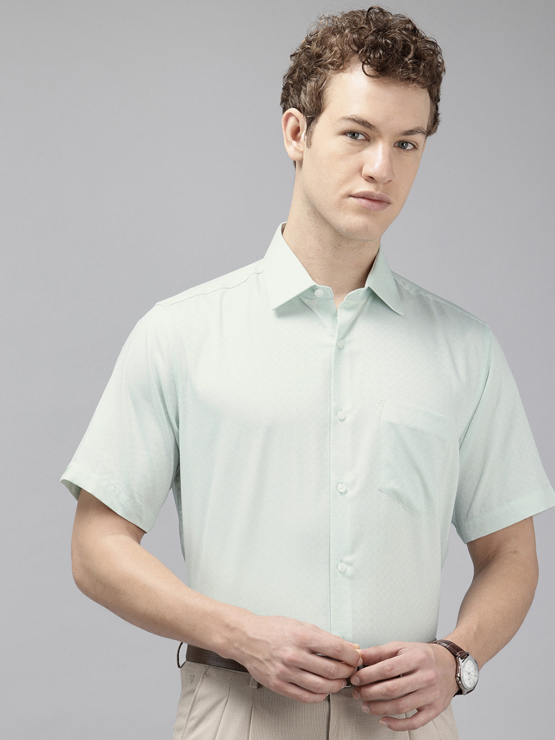 Van Heusen Custom Geometric Self Design Pure Cotton Formal Shirt
