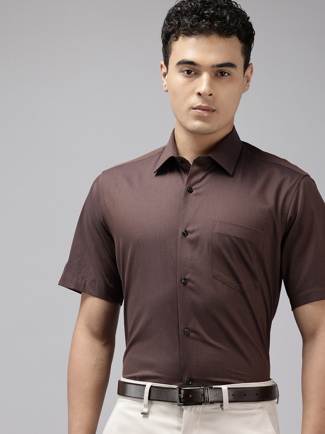 Van Heusen Custom Fit Geometric Self Designed Pure Cotton Formal Shirt
