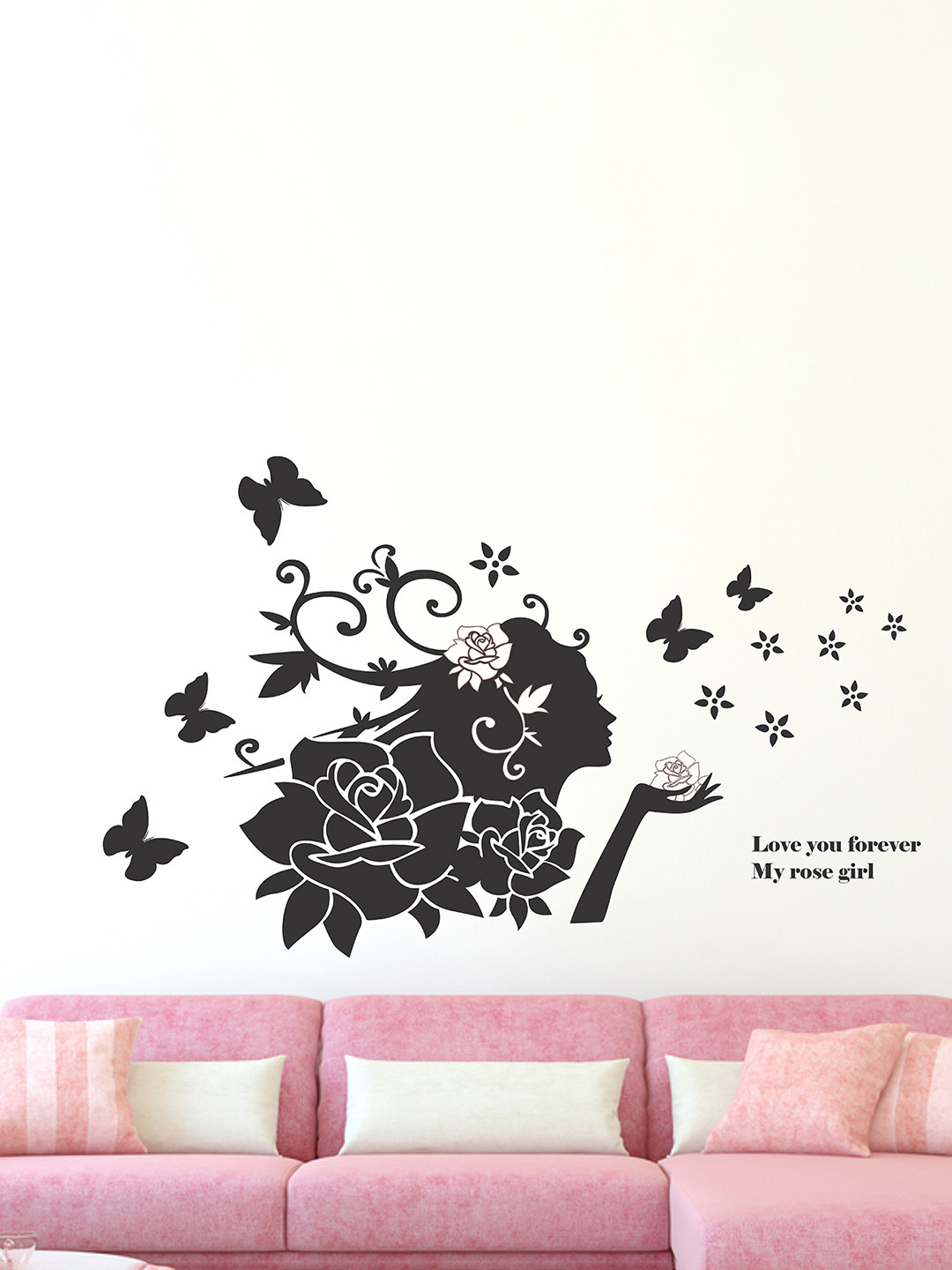 LANSTICK Black Girl With Butterflies Printed Self-Adhesive WallStickers