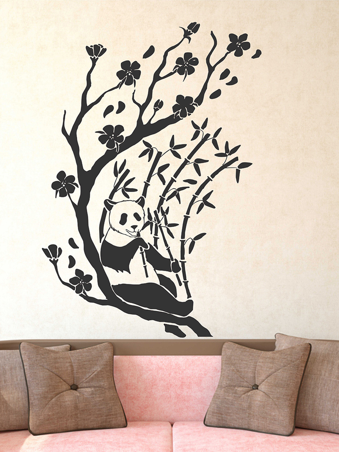 LANSTICK Black Cute Panda In Bamboo Tree Printed Self-Adhesive WallStickers