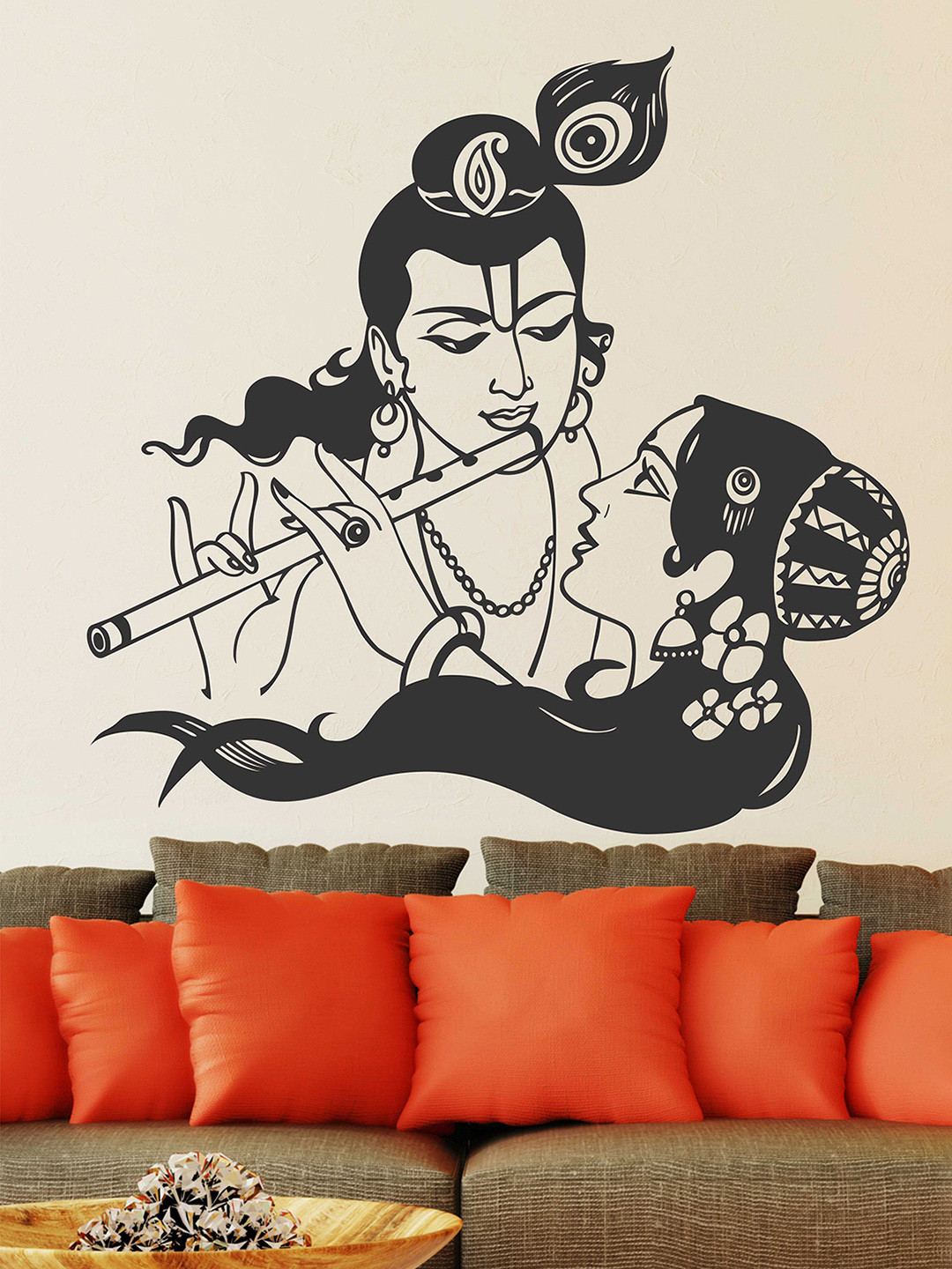 LANSTICK Black Krishna & Radha Printed Self-Adhesive WallStickers