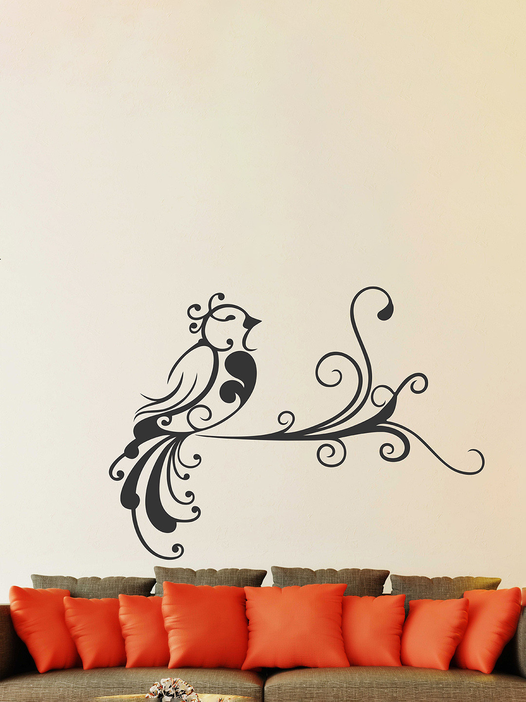 LANSTICK Black Cute Bird Floral Design Self Adhesive Wall Sticker