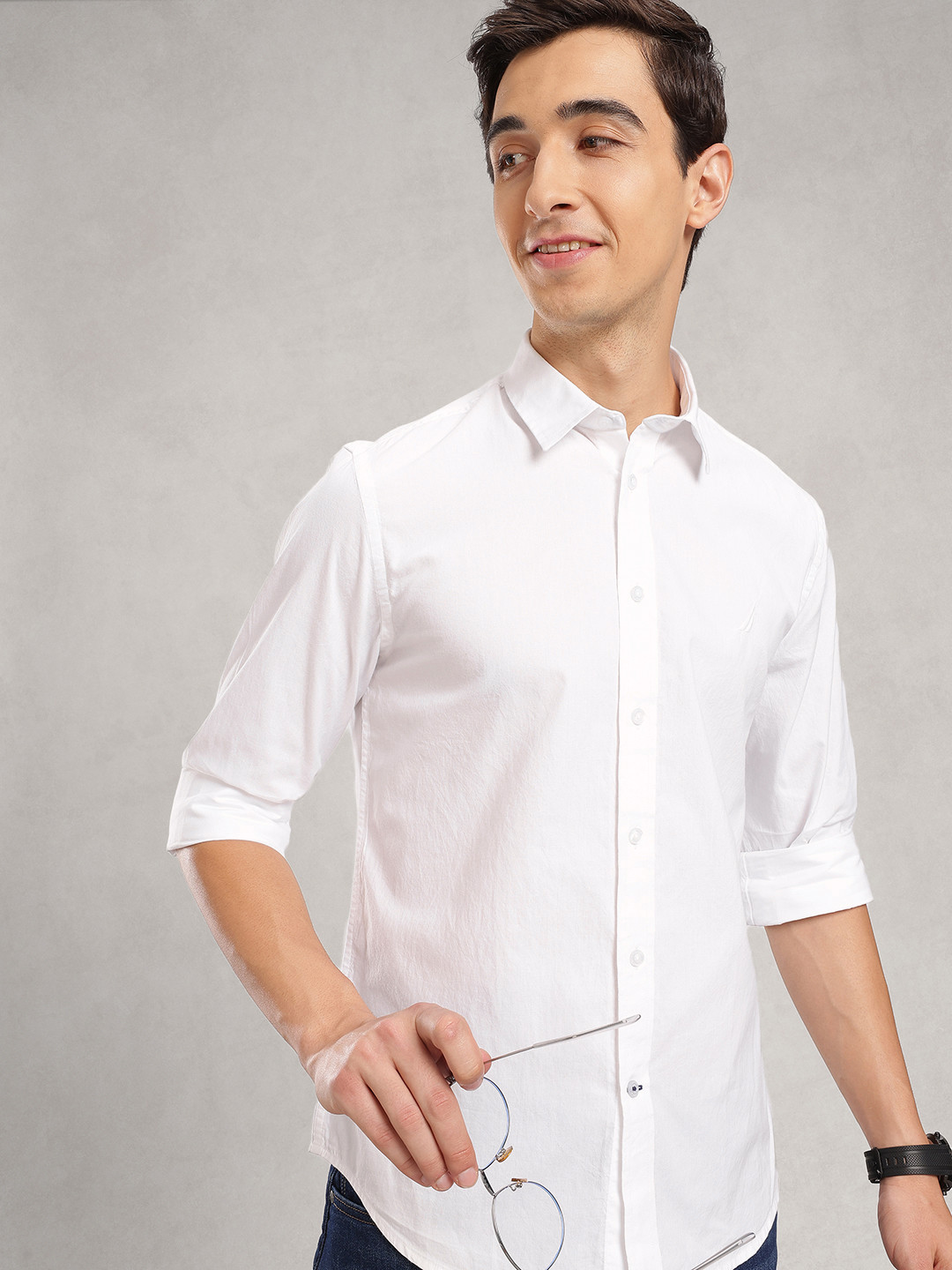 Nautica Men's Solid Premium Cotton Slim Fit Casual Shirt