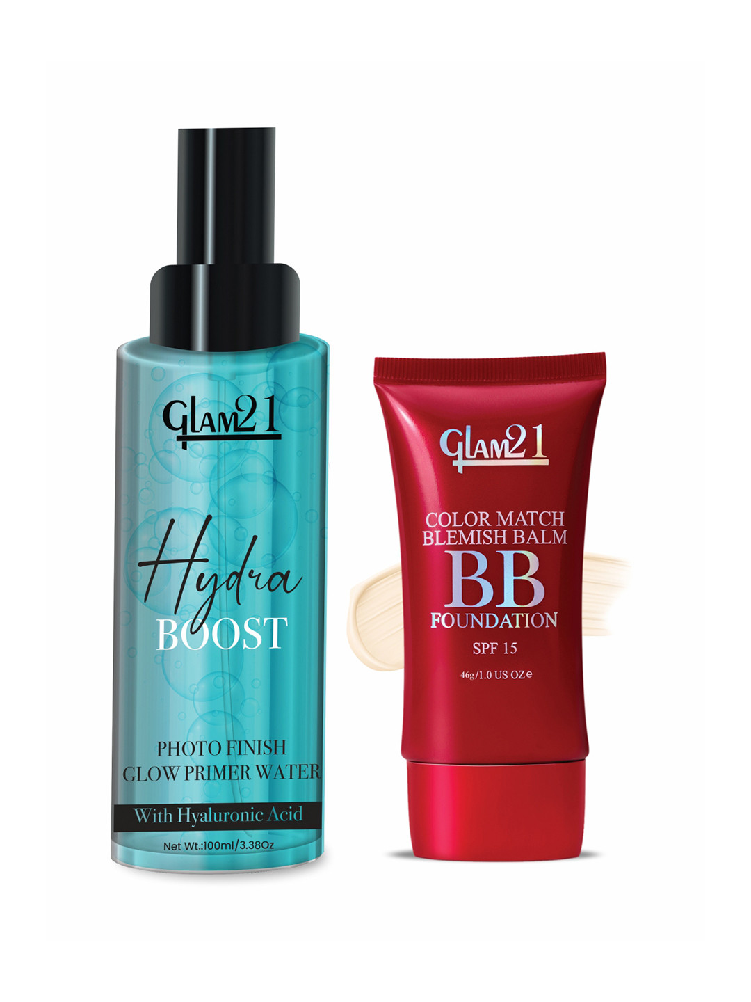 GLAM21 Set of Color Match BB Foundation 46 g - Light Medium & Hydra Boost Primer - 100 ml
