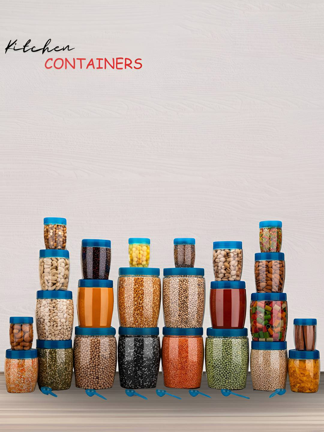 Reeq Sea Green Plastic Air Tight 24 Piece Screw Top Canister