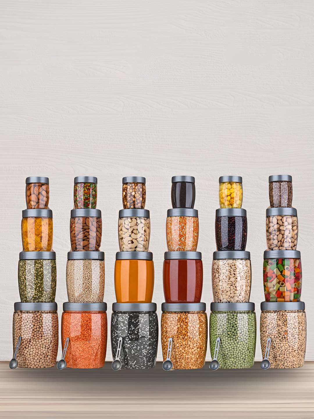 Reeq Grey Plastic Air Tight 24 Piece Screw Top Canister