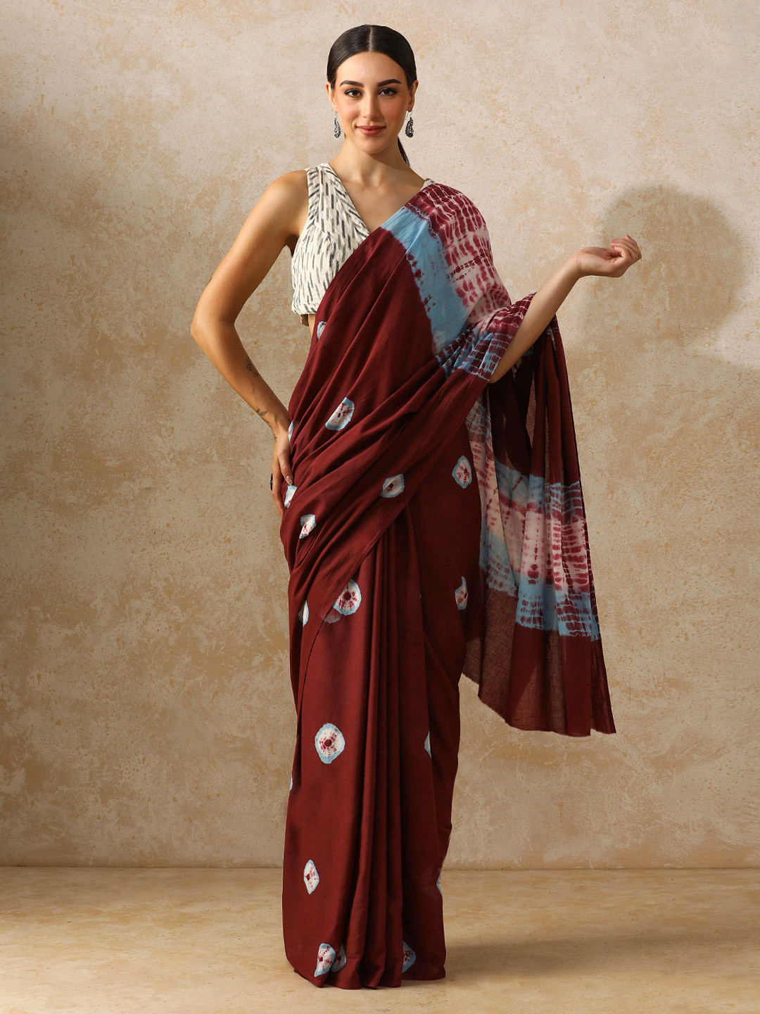 Moara Tie and Dye Pure Cotton Saree with Unstiched Blouse