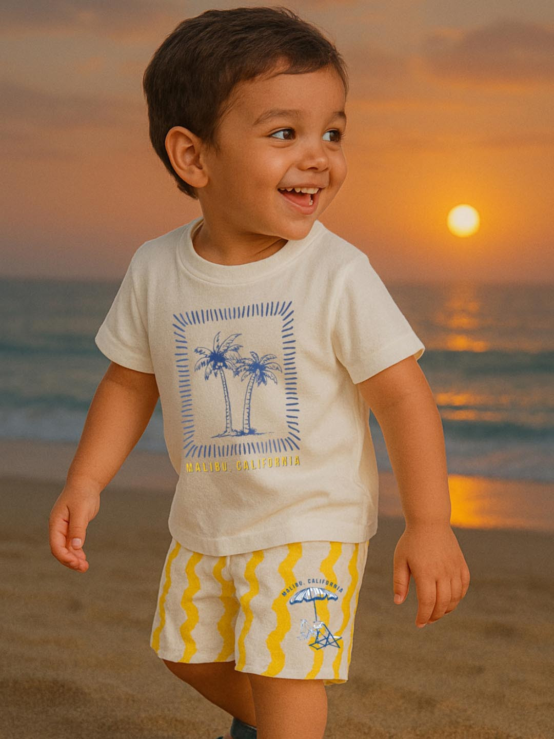 Nap Chief Infants Unisex Malibu Lifestyle Printed Pure Cotton T-Shirt with Shorts