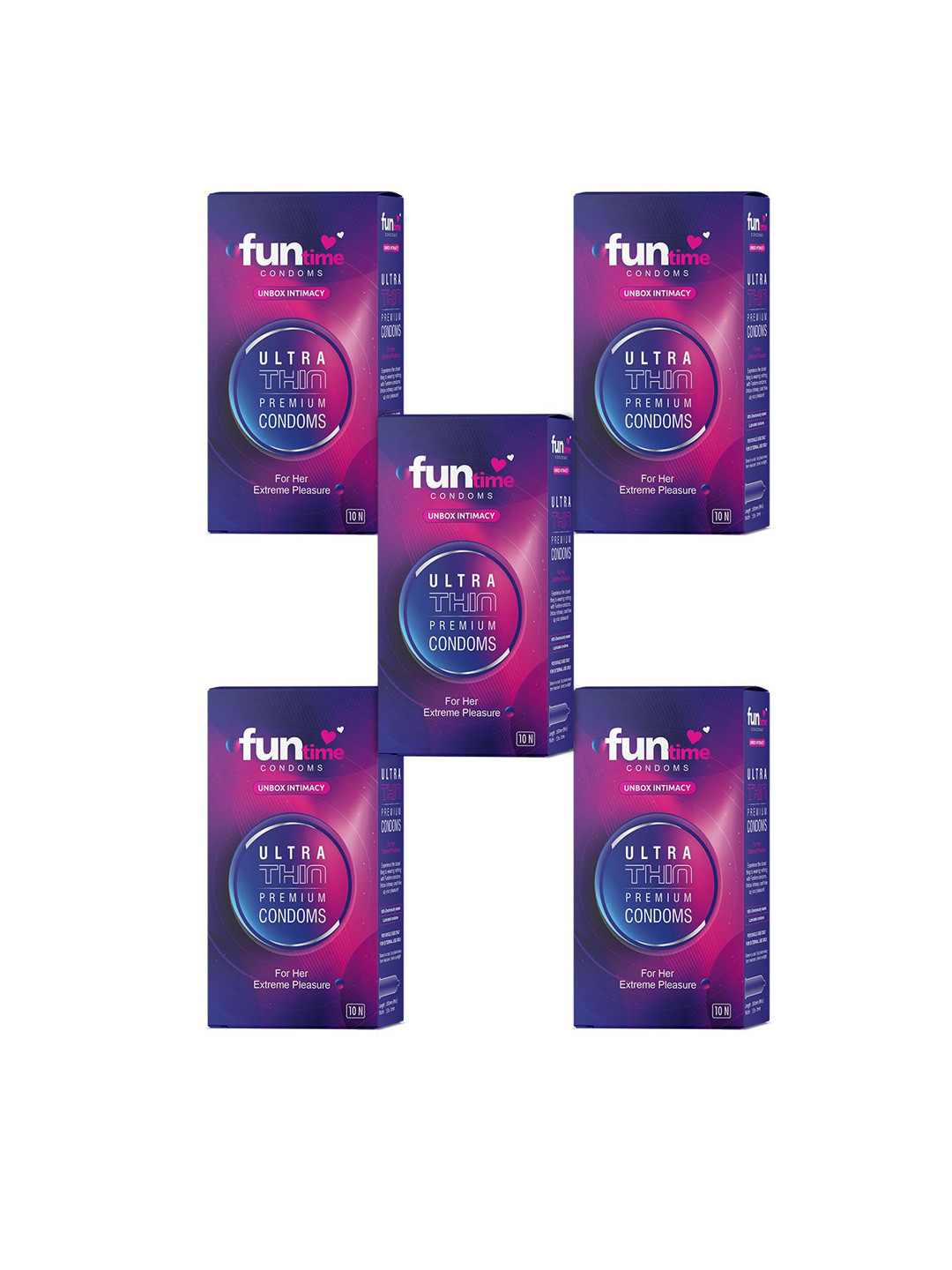 Funtime Pack of 5 Ultra-thin Long Lasting Dotted & Ribbed Climax Control Condoms 50 Pcs