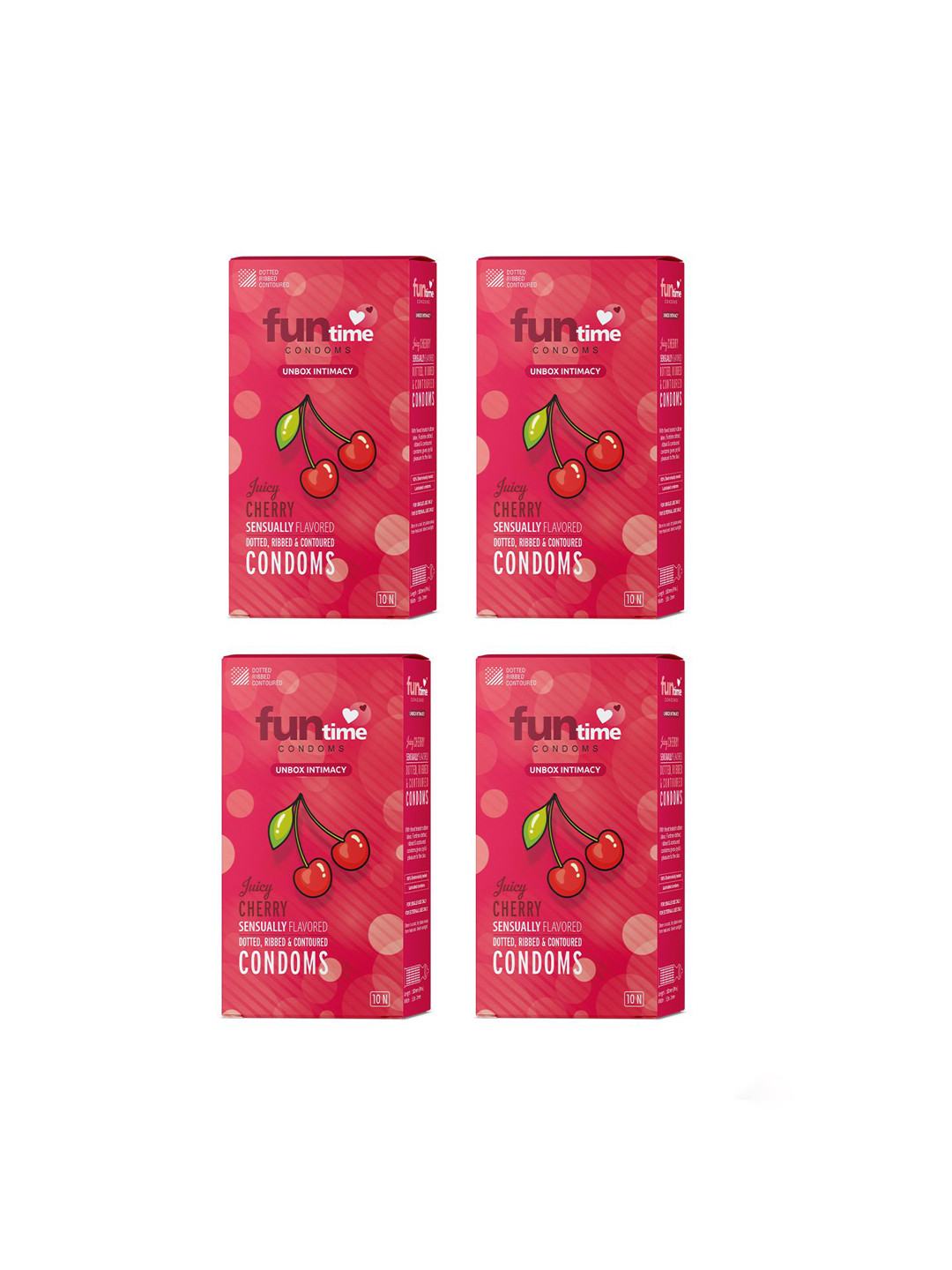 Funtime Pack Of 4 Cherry Flavor Long Lasting Dotted And Ribbed Condoms - 40 Pcs
