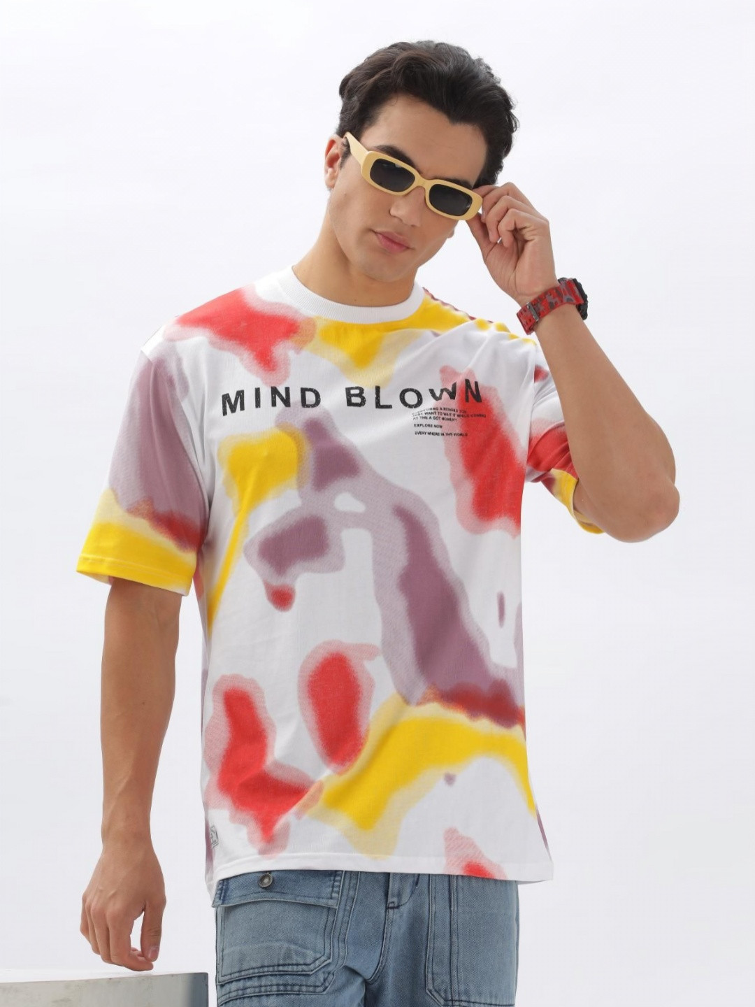 COLOR HUNT Men Abstract Printed Round Neck Cotton Oversized T-shirt