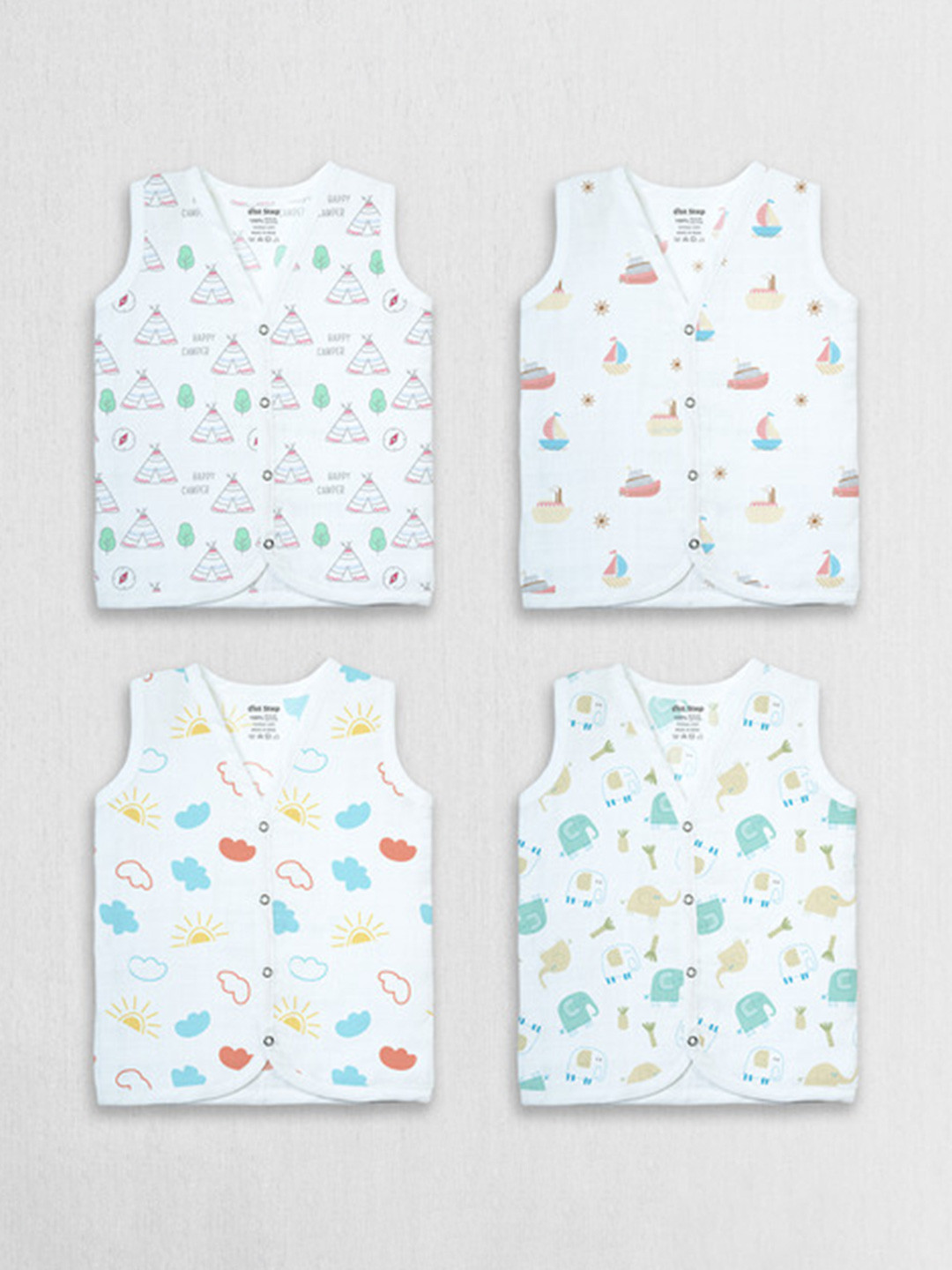 1st Step Boys Pack Of 4 Conversational Printed Cotton Jhabla Shirts