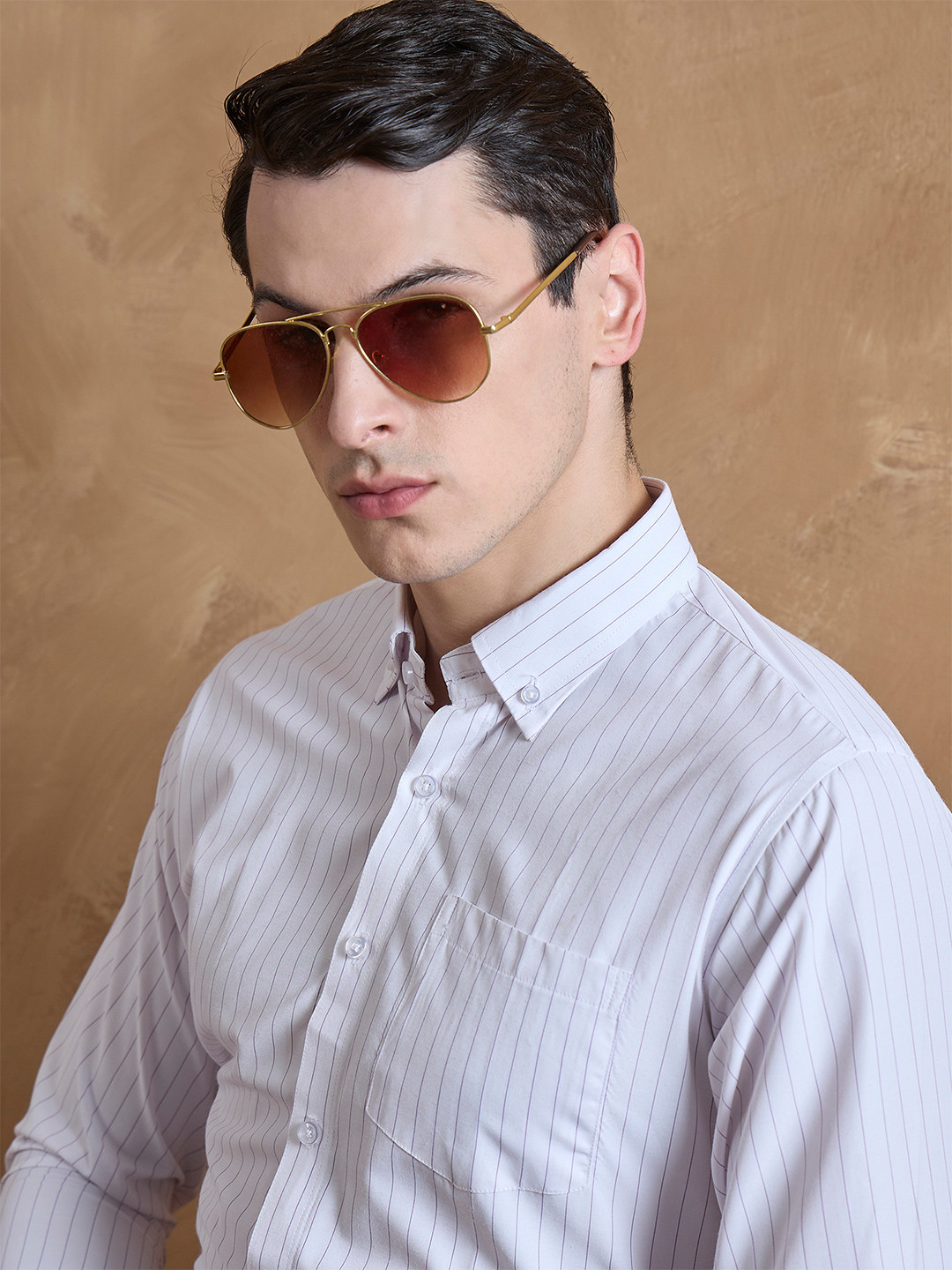 DENNISON Men Pencil Stripe Button-Down Collar Formal Shirt