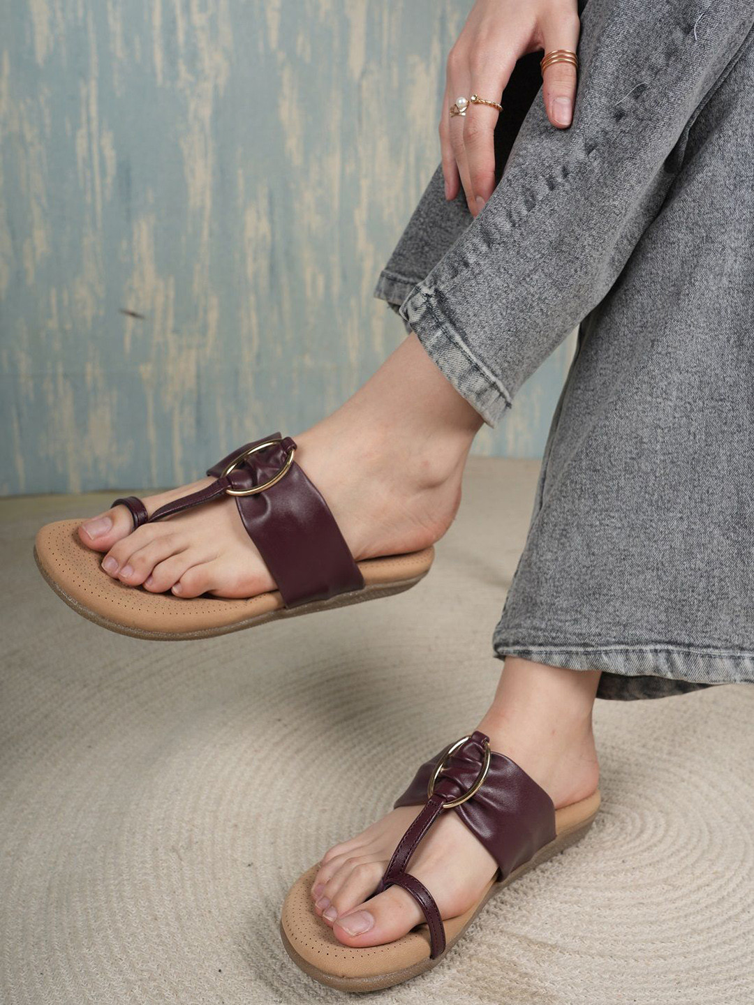 CORSICA Women Solid Synthetic Leather Casual One Toe Flats with Buckles