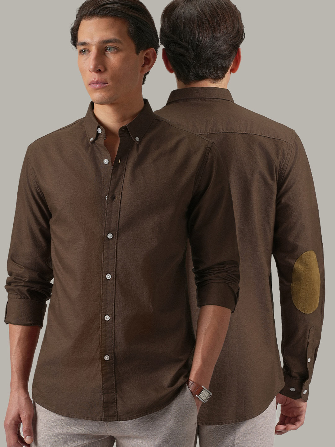 Banana Club Plain Elbow Patch Classic Slim Fit Semiformal Oxford Cotton Shirt