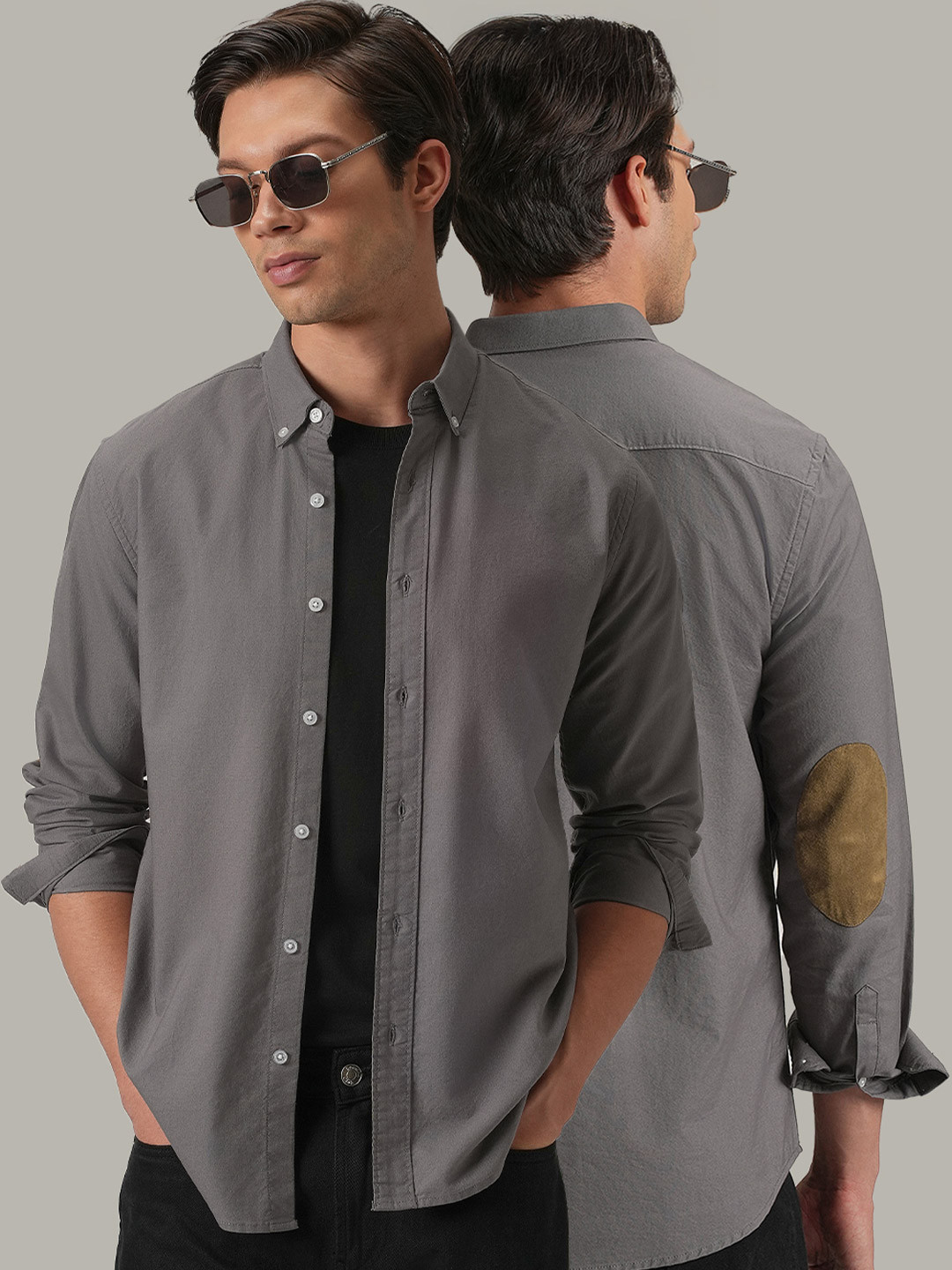 Banana Club Men Plain Elbow Patch Oxford Shirt