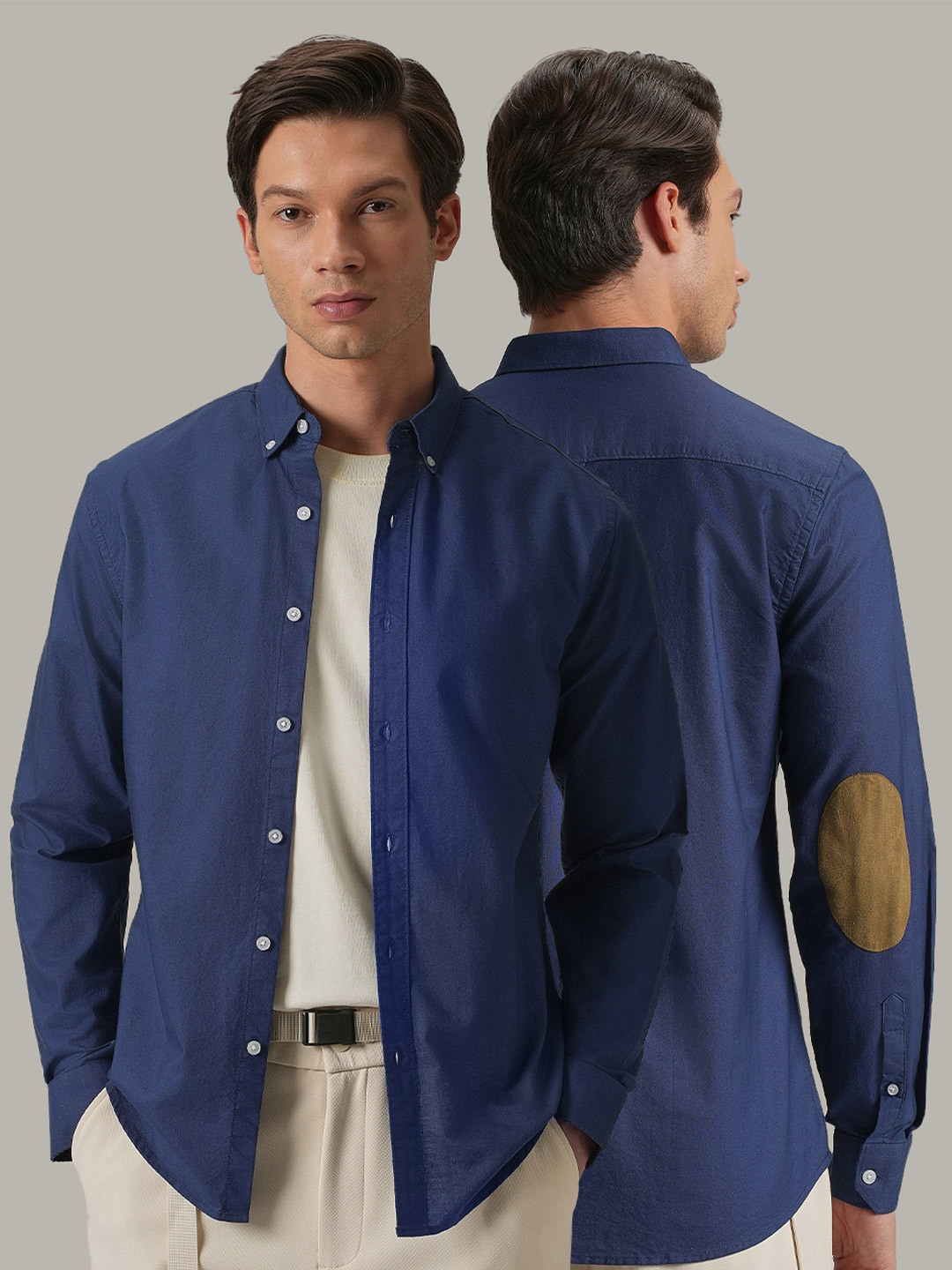 Banana Club Plain Elbow Patch Slim Fit Semiformal Cotton Oxford Shirt