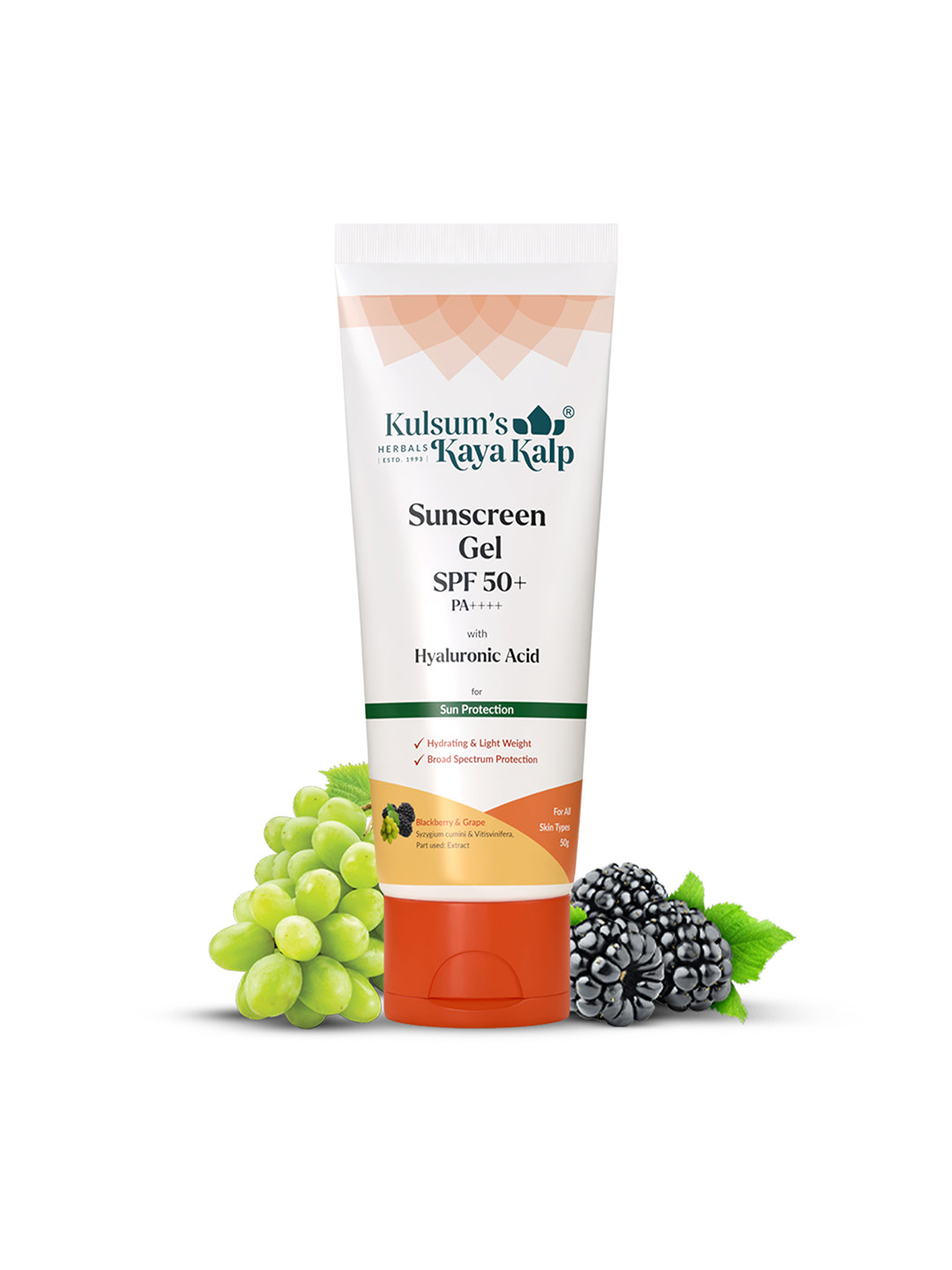 Kulsum's Kaya Kalp SPF 50+ Sunscreen Gel with Hyaluronic Acid - 50 ml