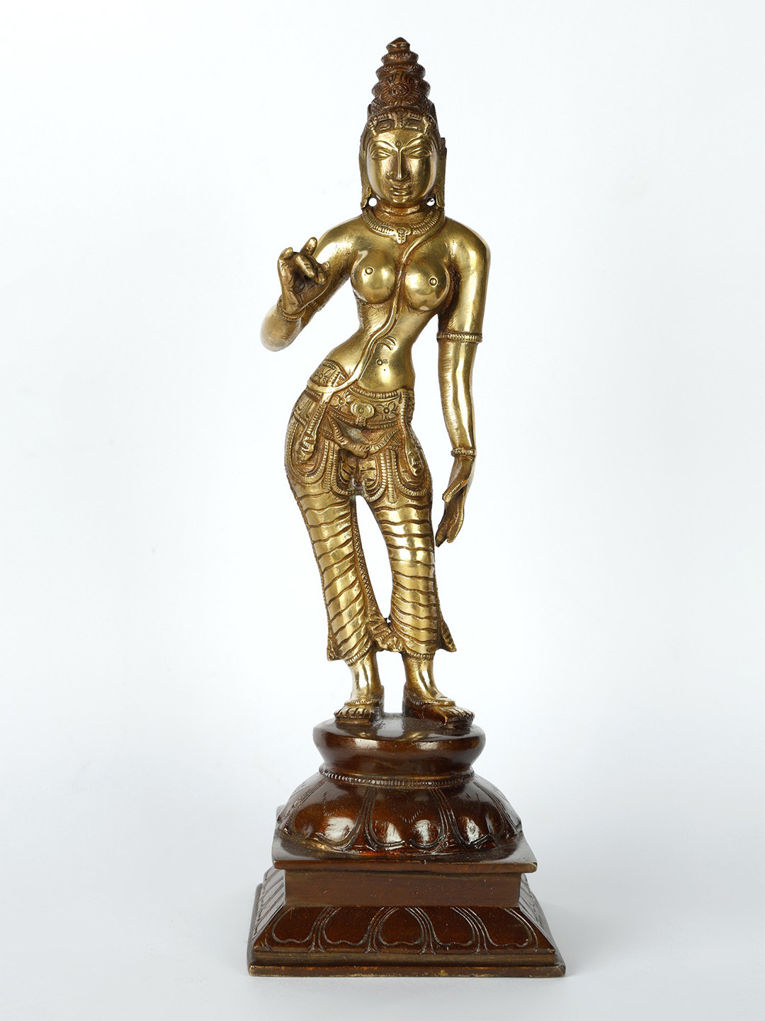 Exotic India Gold-Toned & Brown Goddess Parvati In Triple Bent Posture Religious Showpiece