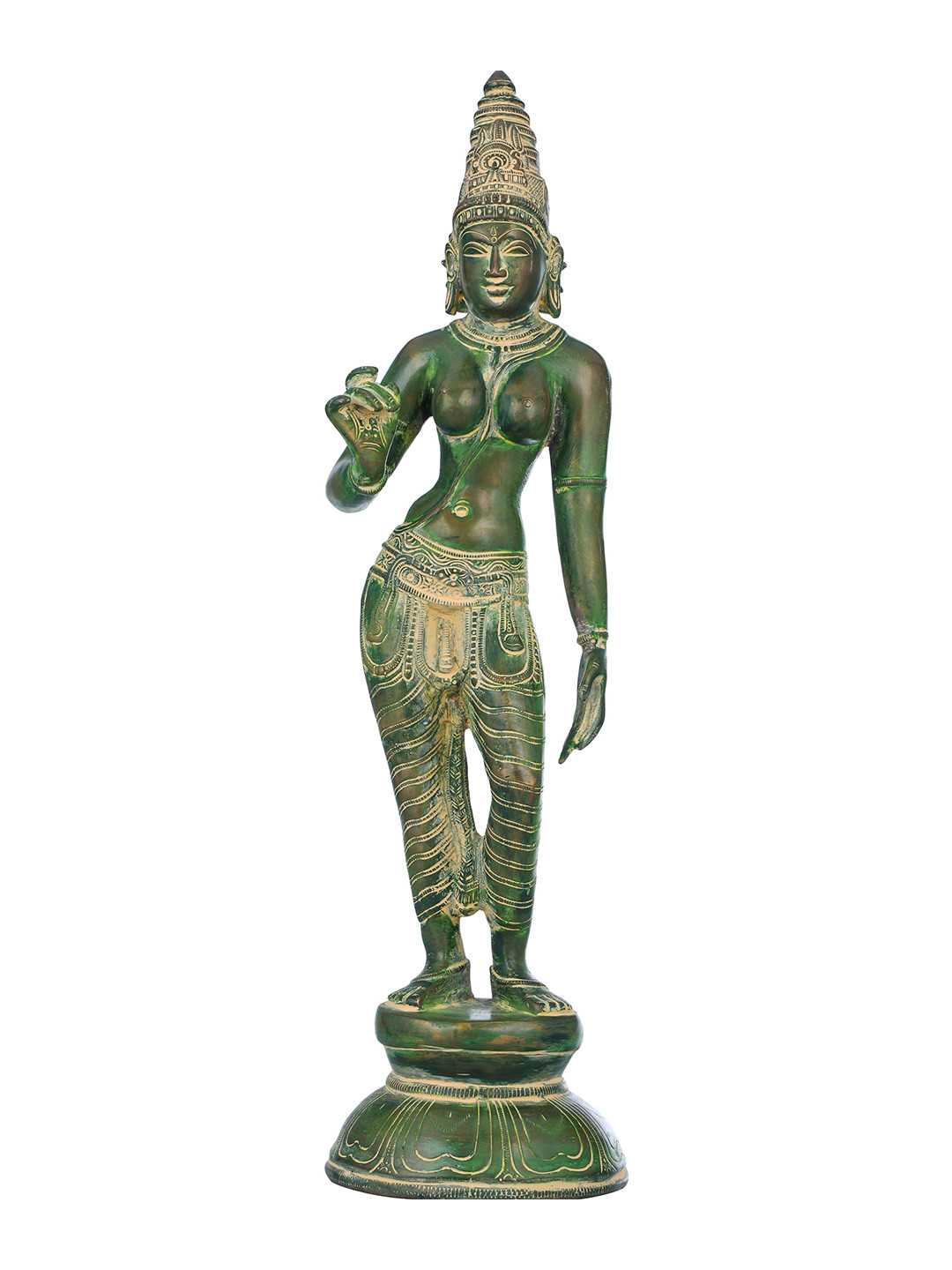 Exotic India Gold-Toned & Green Parvati Shivakamasundar Religious Idol Showpiece