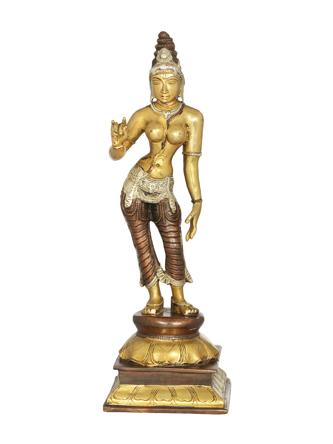 Exotic India Brown & Gold-Toned Goddess Parvati In Triple Bent Posture Showpiece