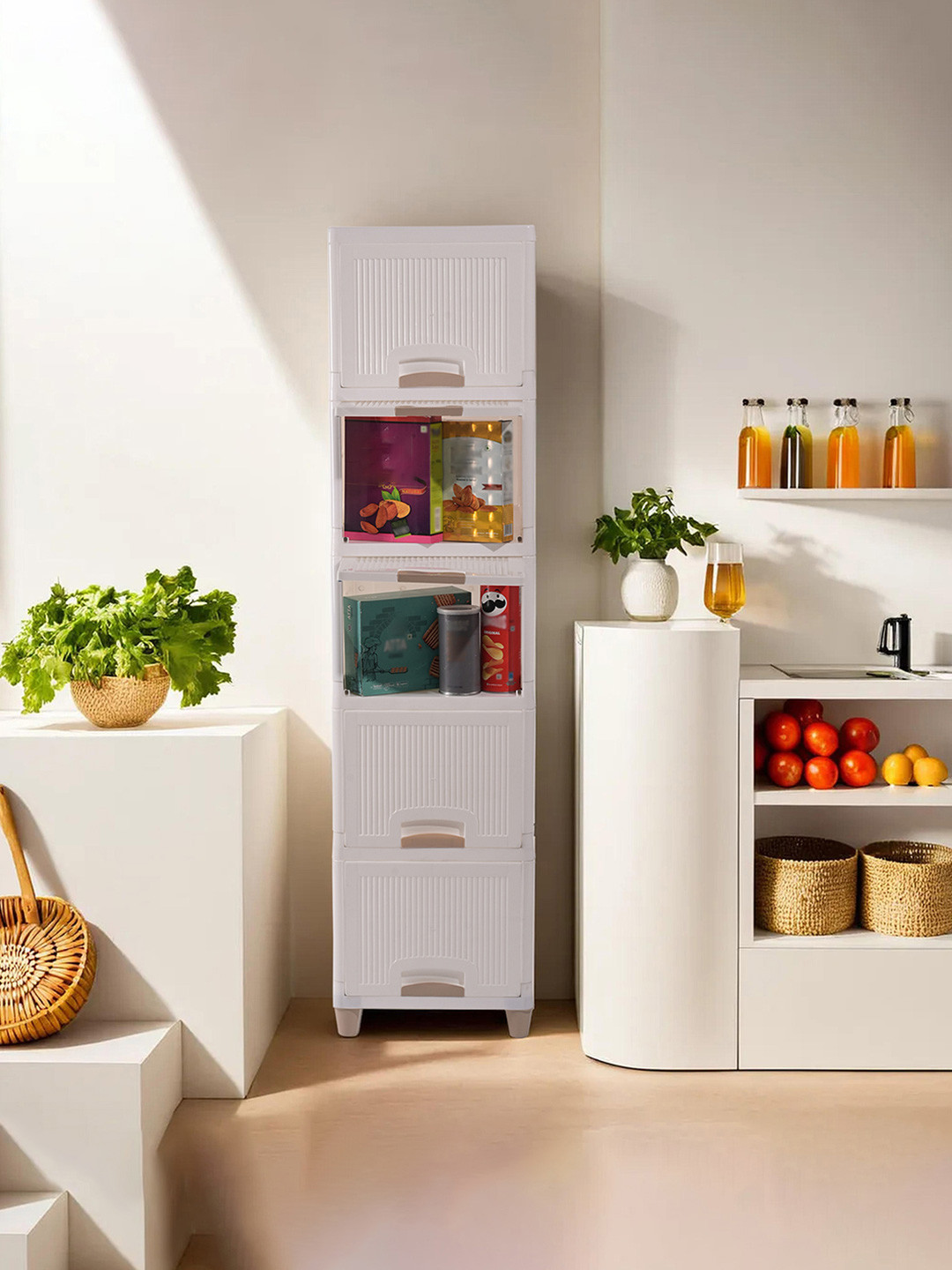 Myntra Elegant Homes White 5 Units Multipurpose Folding Cabinet Storage Organiser