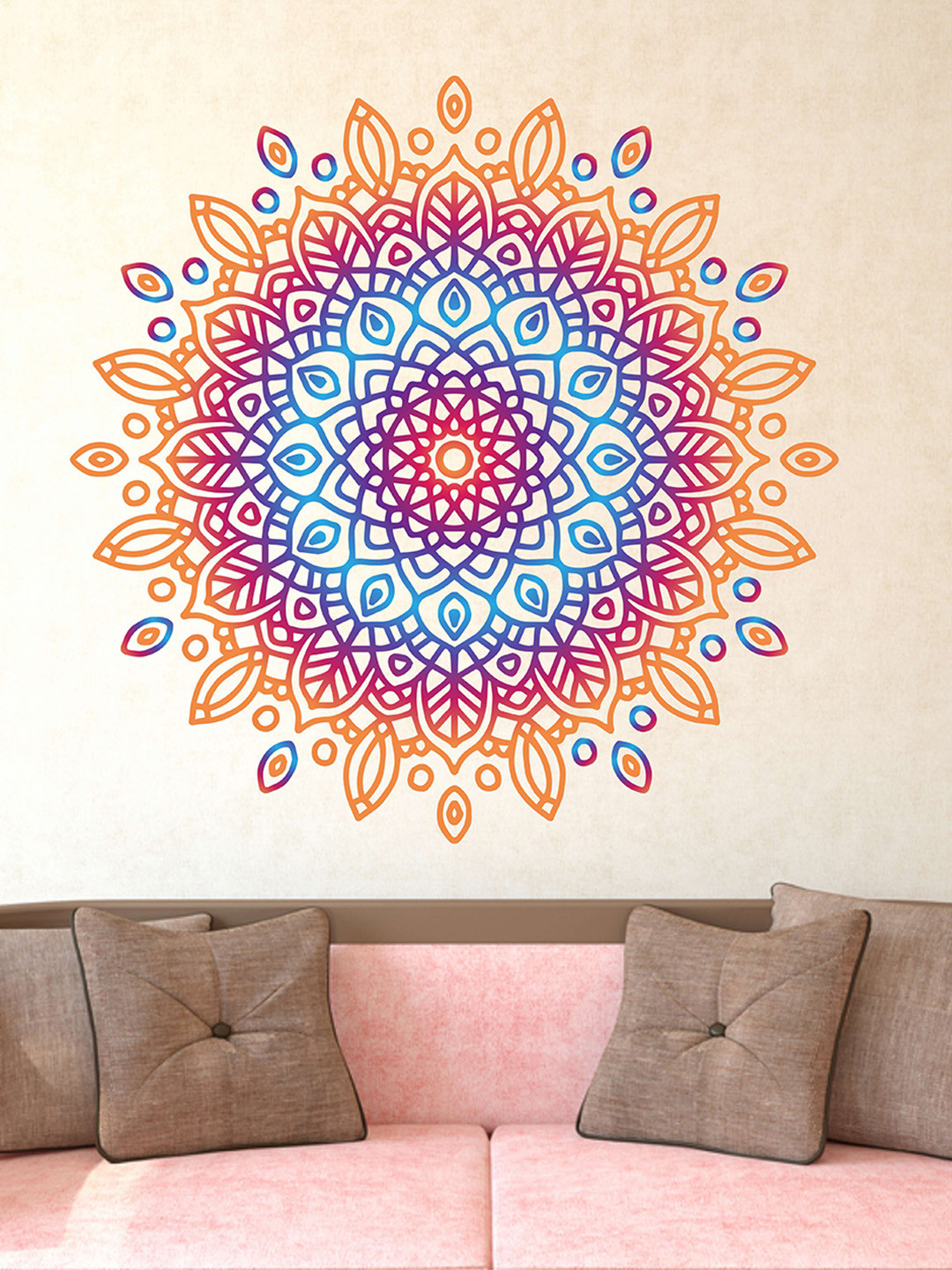 LANSTICK Blue & Yellow Beautiful Rangoli Art Self Adhesive Wall Sticker