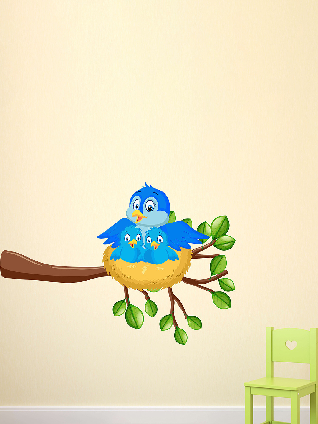 LANSTICK Blue & Green Cute Little Bird Self Adhesive Wall Sticker