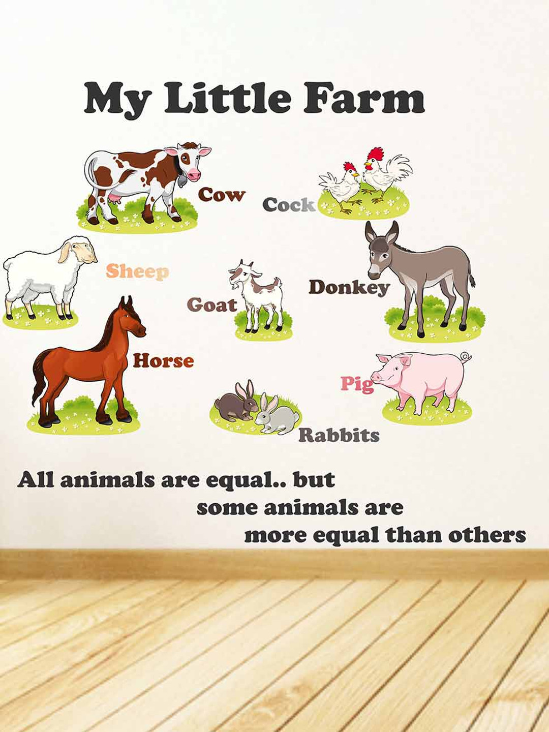 LANSTICK Green & Black Learning Animal  Printed Self-Adhesive WallStickers