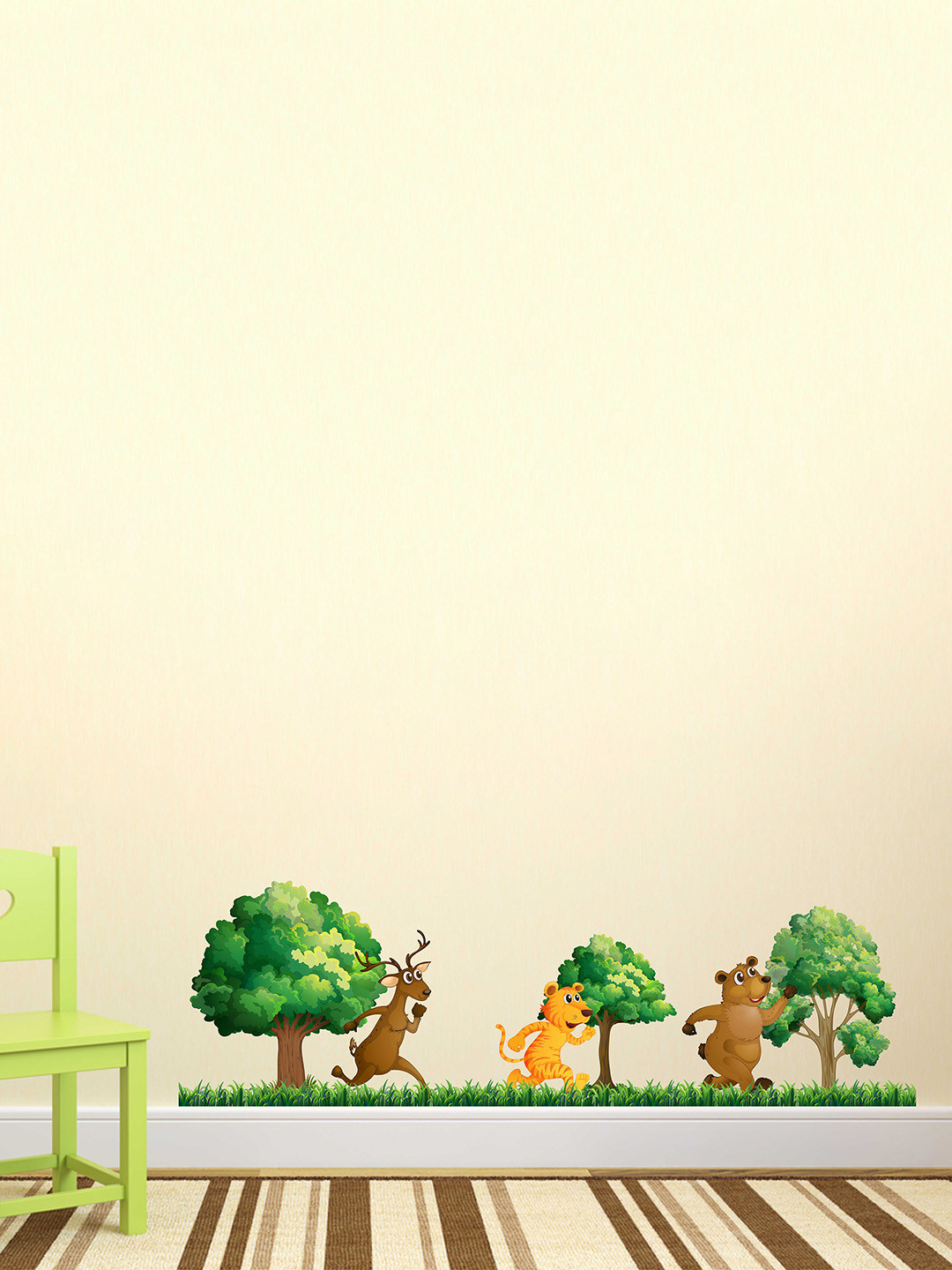 LANSTICK Green & Brown Funny Animal Self Adhesive Wall Sticker