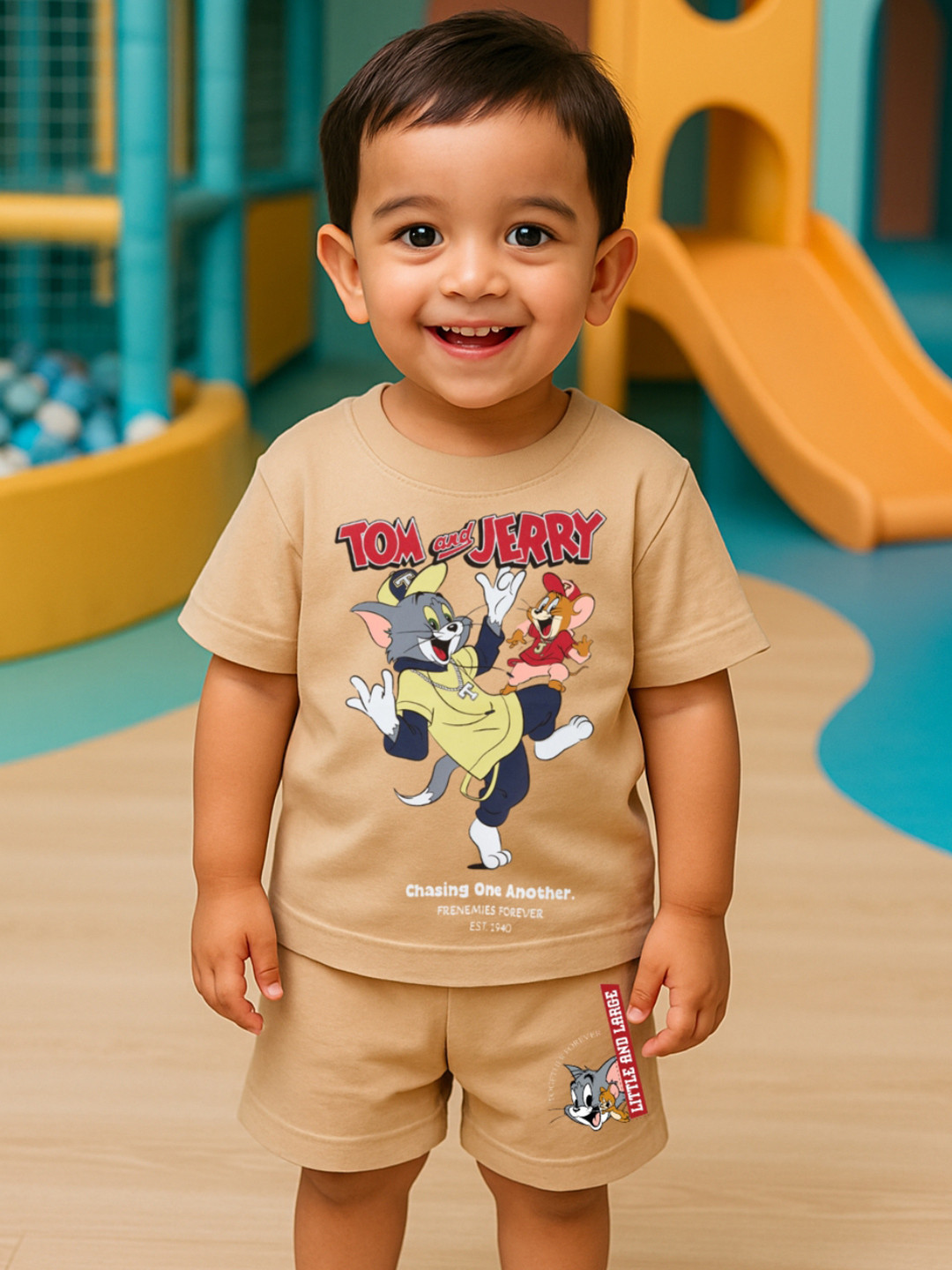 Nap Chief Infants Unisex Tom & Jerry Chasing Printed Pure Cotton T-Shirt & Cargo Shorts