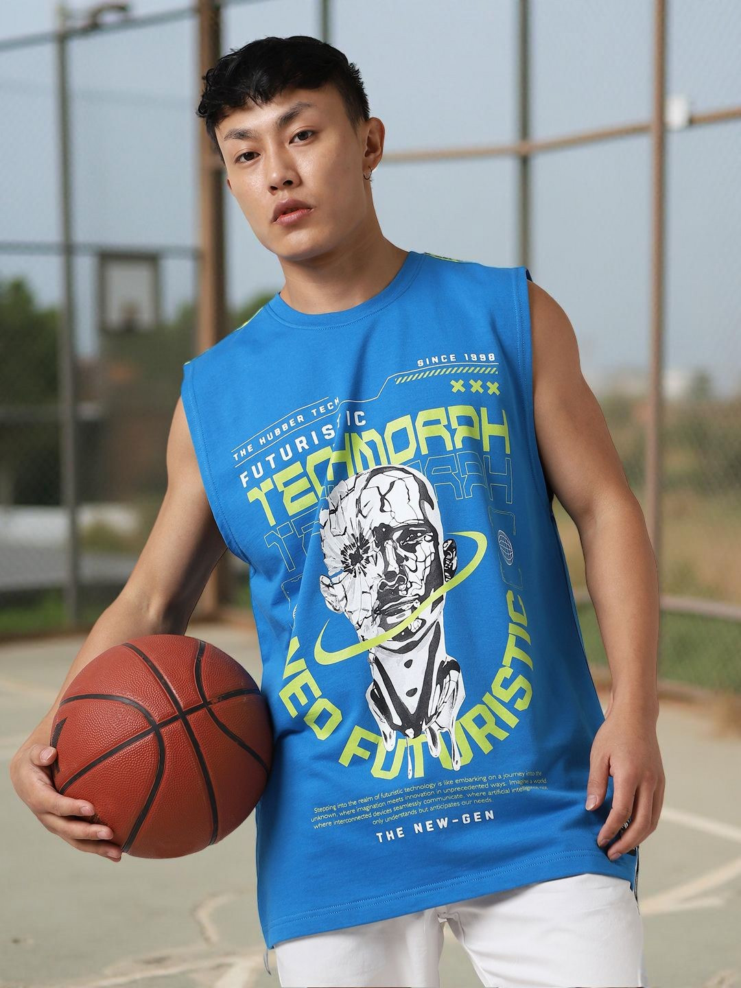 Hubberholme Men Futurestic Printed Sleeveless T-shirt